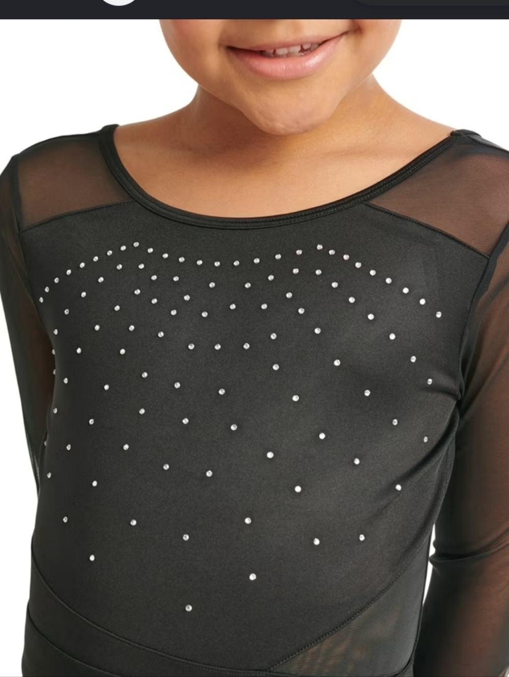 Justice Black Mesh LS Leotard + Scrunchie Girls S 7-8 Dance Gymnastics